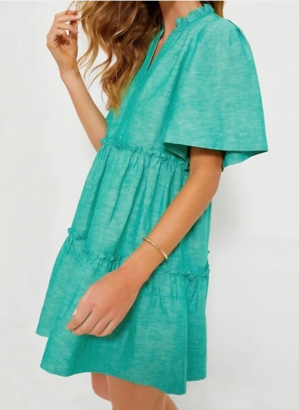 Tuckernuck Crawford Dress Sea Green Linen Cotton Midi Tiered Ruffle Size Large